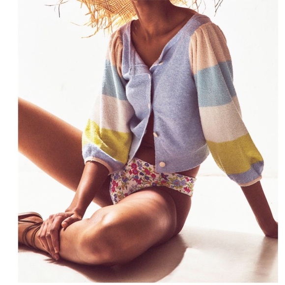 LOVESHACKFANCY Aidyn Cropped Pastel Color Block Button Cardigan Size Small - Picture 2 of 7